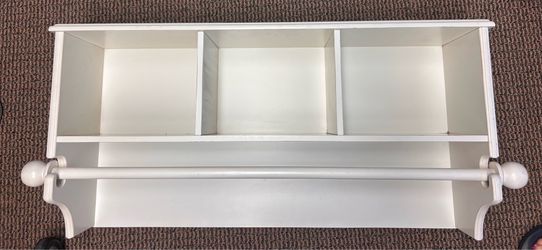 Large White Wall Mount Shelf w/storage and towel bar