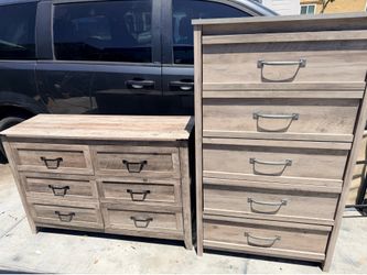 Modern Rustic Wood Dresser and Chest Set