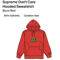 Supreme I Don't Care Hooded Sweatshirt Red Size Medium 