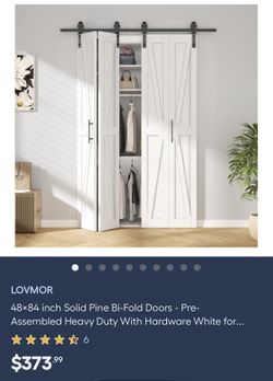 LOVMOR 48×84 inch Solid Pine Bi-Fold Doors - Pre-Assembled Heavy Duty With Hardware White for...