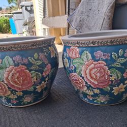 Vintage Chinese Ceramic Planters Pots - Set Of 2