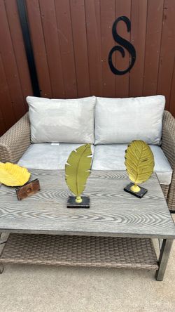 Outdoor Wicker Loveseat with Coffee Table