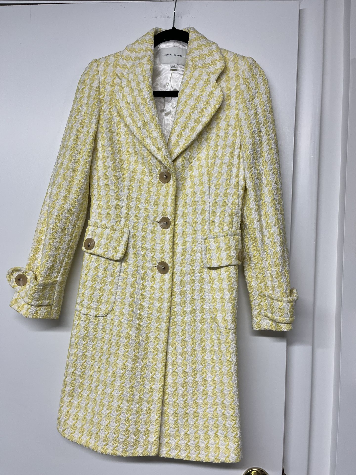 Banana Republic Yellow & White Houndstooth Coat XS