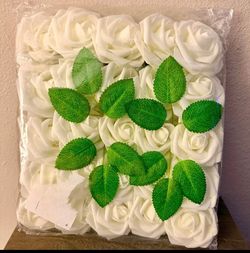 Artificial Foam Roses with Leaves – 25pc each