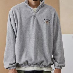 BDG Urban Outfitters Mens 1/4 Zip Fleece Grey Gray Marl Crest Pullover Mens Sz L