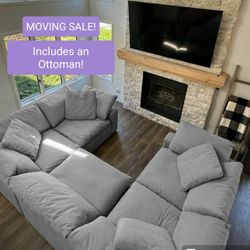 Grey Cloud Couch Modular Sectional Sofa With Ottoman 