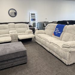 2 Pc Alloy Corduroy Sofa & Loveseat Recliner Set W/ Cup Holder Storage- EZ $10 Down Payment Options Available 
