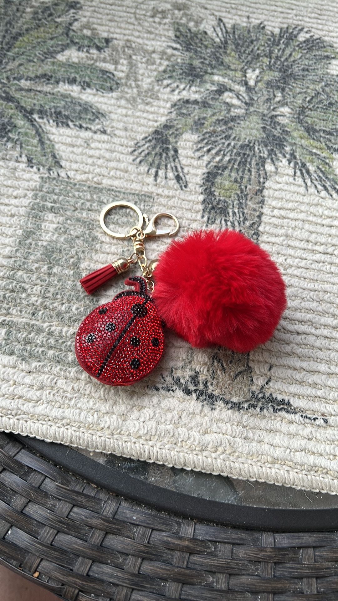 Ladybug And Red Pouf Bag Charm Or Keychain 