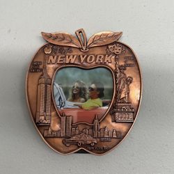 VINTAGE Pewter New York Big Apple Shaped Frame With Stand