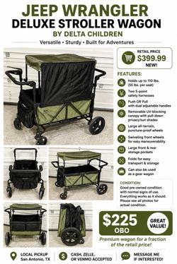 Jeep Wrangler Deluxe Stroller Wagon – Olive Green/Black + Canopy