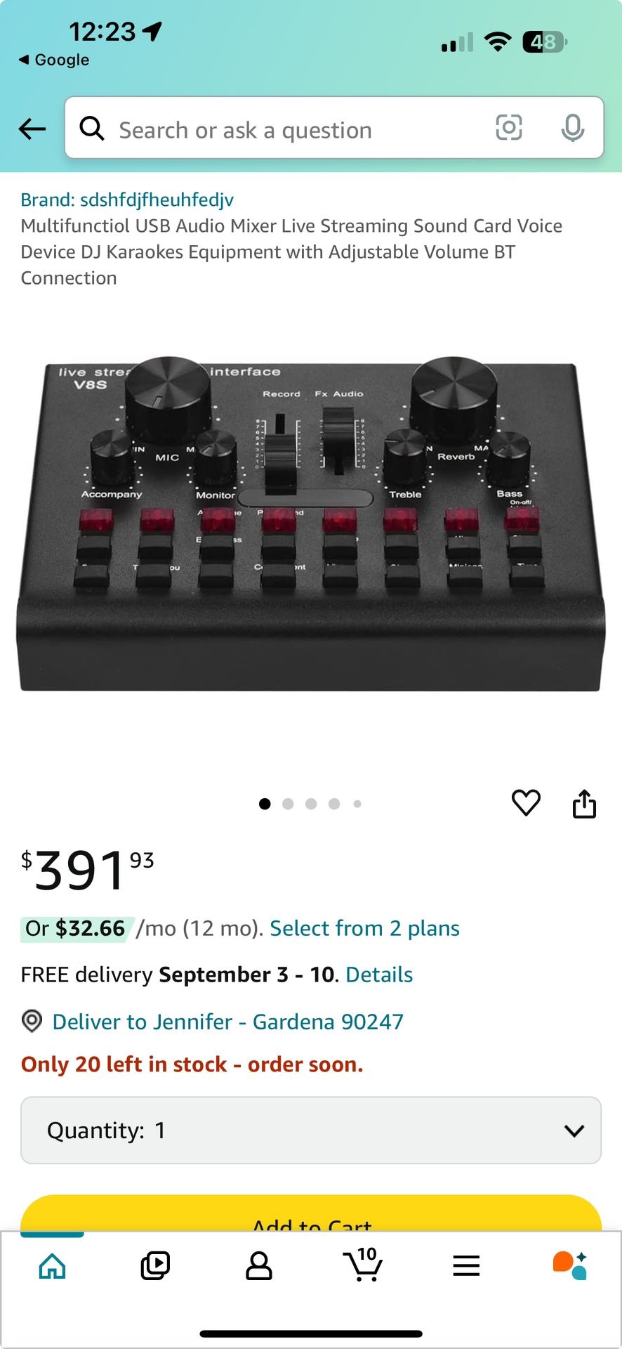 Multifunctiol USB Audio Mixer Live Streaming Sound Card Voice Device DJ Karaokes Equipment with Adjustable Volume BT Connection. Brand new in box.   M