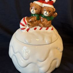 Vintage Christmas Snowball With Bears Sledding Cookie Jar