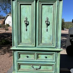 Reimagined Refinished Turquoise Chest Of Drawers