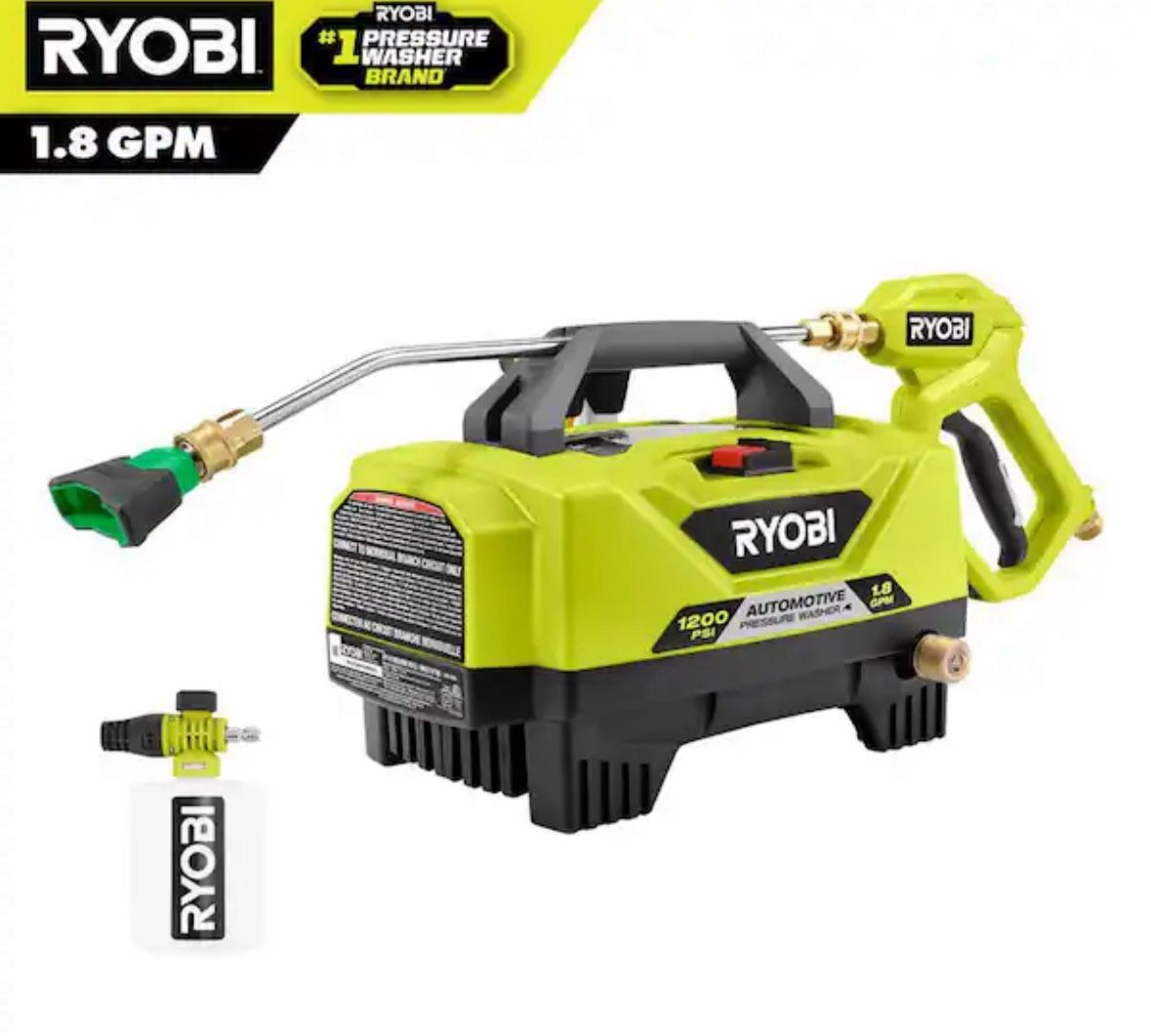 Ryobi 1.8 GPM Automotive High-Flow Pressure Washer Kit RY14AM12