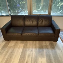 Leather Brown Couch with Pull-Out Bed (Needs Repair)
