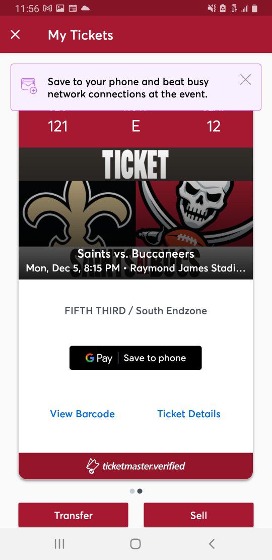 Two Bucs VS Saints Tickets. Four Rows Away From Field