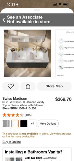 Swiss Madison 60in Ceramic Vanity Top Glossy White