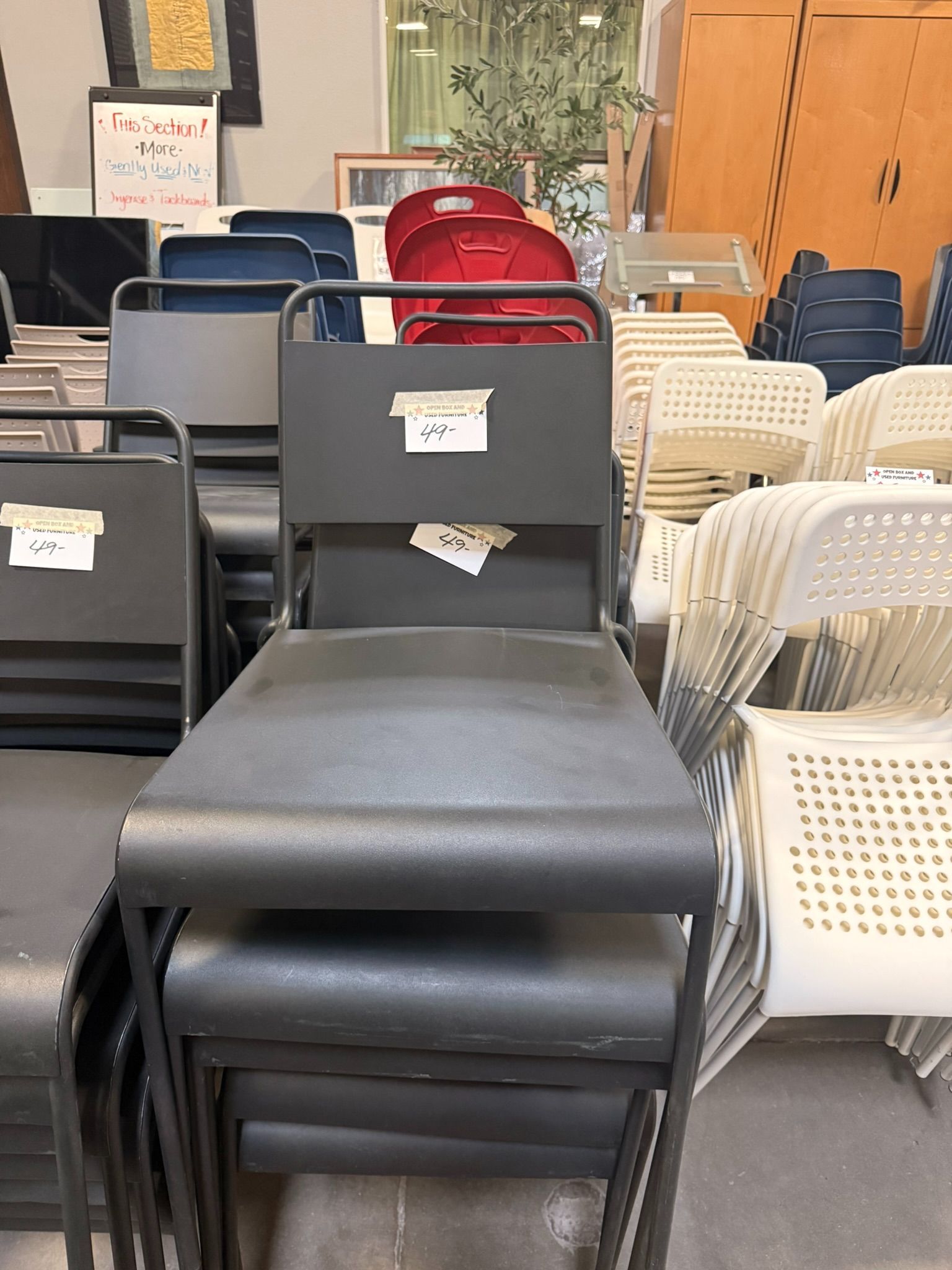Black metal stackable chair