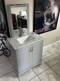 Bathroom Vanity With Mirror- Good Condition 30”Lx19”Wx34”H