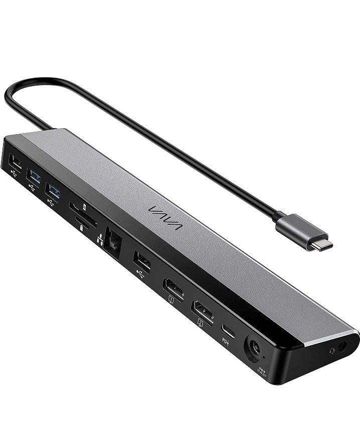 VAVA USB C Docking Station 12-in-1 USB-C Dock (Thunderbolt 3) with Dual HDMI 4K 60Hz, RJ45 Ethernet, 4 USB Ports, SD/TF Card Reader, 85W PD Charging,