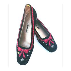NINA Black Velvet Embroidered Flats