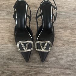 Black Slingback Kitten Heels Closed Pointed Toe Pumps Size 8