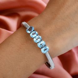 New Sky Blue Topaz 5 Stone Bangle Bracelet