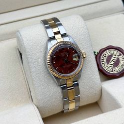 1981 Rolex Datejust 26mm Factory Wood Dial Ladies Watch 6917 Yellow Gold & Stainless Steel Oyster Bracelet Fluted Bezel Box Appraisal