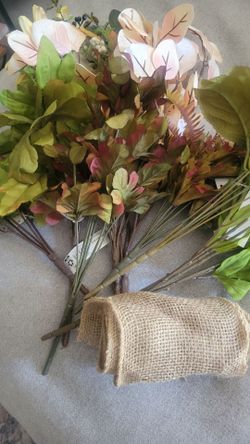 Fake fall flowers with Burlap