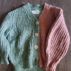 Zara Pink And Green Cardigan Sweater For Girls 