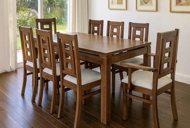 Wood Dining Table and 8 Chair Set