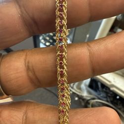 14KT Gold Rope Bracelet W/ Channeled Rubies 40842-2