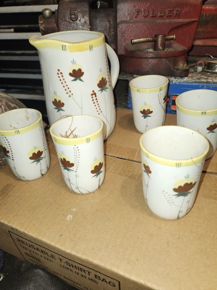 Nasco ceramic pitcher and tumblers