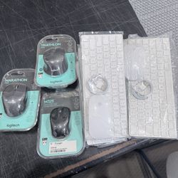 Apple Wireless Keyboard And Mice & 3 Logitech Wireless Mouse