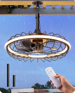 ONLY $65: 20" Outdoor Ceiling Fan with Light, 3CCT Dimmable Waterproof Caged Fan Remote