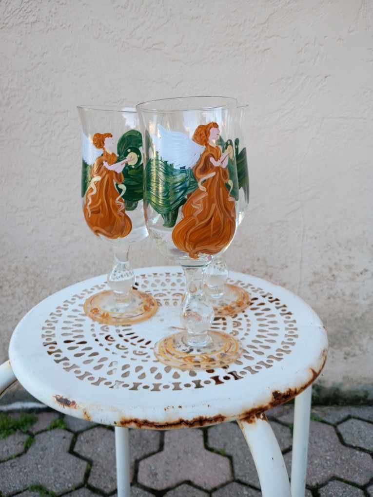 Vintage Hand painted Glass Set