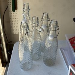 5 Decorative Glass Bottles With Stoppers 