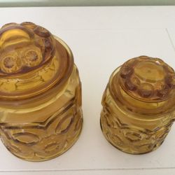 VINTAGE MOON STARS AMBER CANISTER / APOTHECARY JAR