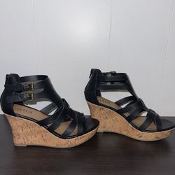 A.N.A. Black Strappy Wedge