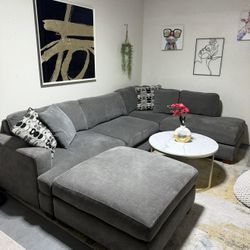Modern Gray U Shaped Family Couch 