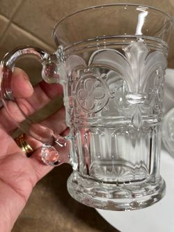 Vintage Set of 2 Fleur De Los Crystal Clear & Frosted Heavy Glasses