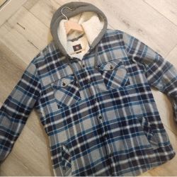 XL QUICKSILVER HOODED FLANNEL SHERPA LINED JACKET