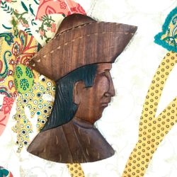 Vtg Hand Carved Wood Face Wall Plaque Indigenous Latin South America Folk Art