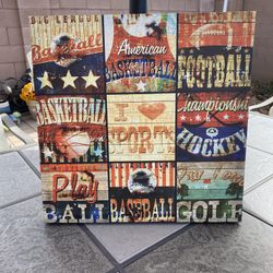 I love Sports 16” Canvas Wall Art Picture Play Ball Basketball Football Baseball Hockey Golf   