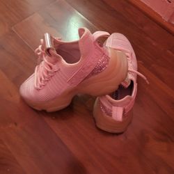 Steve Madden Maxima Lace Up W/Rhinestone Chunky Heel Fashion Sneaker Pink 