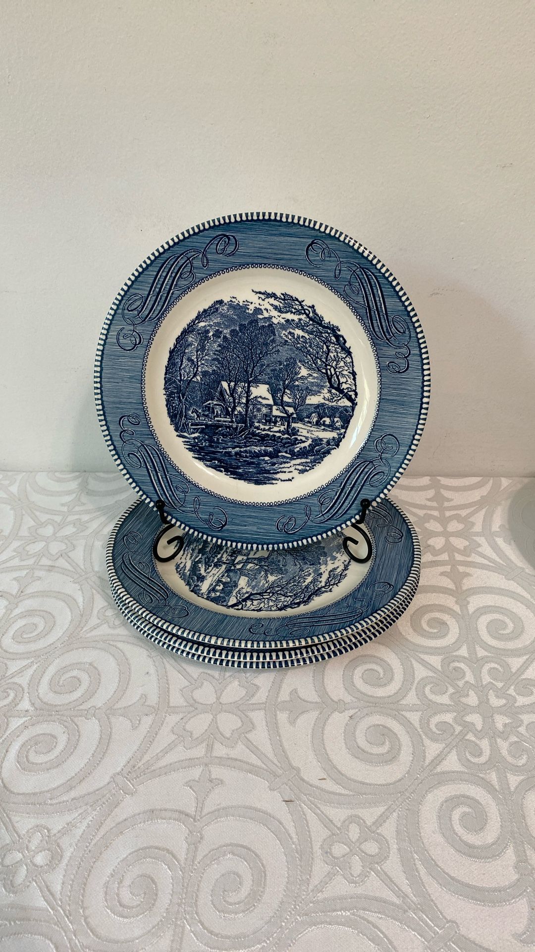 (4) VNTG Currier And Ives Old Grist Mill Dinner 10” Plates MORE AVAILABLE