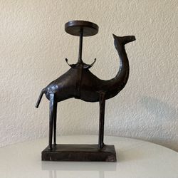 Folk Art Metal Camel Candle Holder