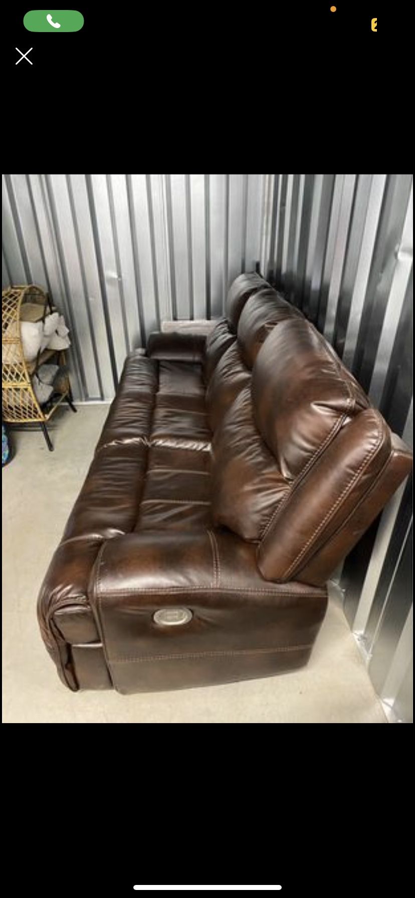 Leather Couch- Charging Port And Dual Recliner With Adjustable Headrest And Recliner .