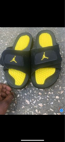 black and yellow jordan slides