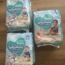 3 Packs Of Unopened Pampers Splashers Disposable Swim Pants1 Medium 2 Small Sixes